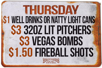 Two 36x24 Coro Signs for Lawrence Brother's Bar & Grill, One Side, Top Corner Grommets