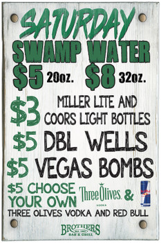 Four Vertical and Four Horizontal Specials (24x36, side 2, grommets 2), One shirt special (sides 2, grommets 2, qty 1), and 7 28x44 one sided sandwich board signs