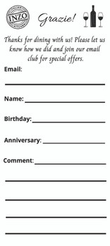 One-thousand dinner receipt inserts, 4x9, 65lb uncoated cover, ship