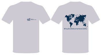 Three hundred 1 navy imprint on both sides of gildan light gray shirts and 300 laptop stickers Three hundred 1 navy imprint on both sides of gildan light gray shirts and 300 laptop stickers