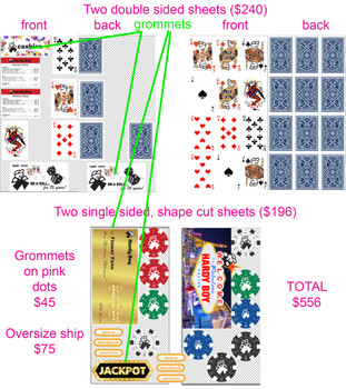 Four sheets of a mix of single and double sided signs and shape cut signs, oversize ship, grommets Four sheets of a mix of single and double sided signs and shape cut signs, oversize ship, grommets