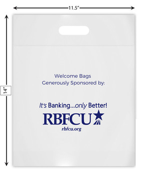 Twelve-hundred 11.5x14" die cut handle plastic bags with print on front and back, ship