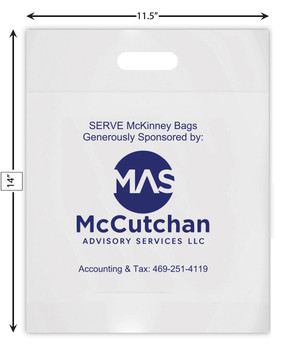 Three-hundred 11.5x14" die cut handle plastic bags with print on front and back, ship