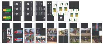 Sixteen sheets of various sized double sided coroplast, color match for navy blue, equinavia gold, ship