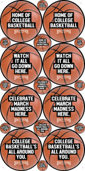 One 48x96 sheet of double sided shape cut basketballs with holes in the 24" and 10" sizes, ship One 48x96 sheet of double sided shape cut basketballs with holes in the 24" and 10" sizes, ship