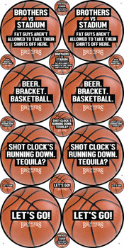 One 48x96 sheet of double sided shape cut basketballs with holes in the 24" and 10" sizes, ship One 48x96 sheet of double sided shape cut basketballs with holes in the 24" and 10" sizes, ship