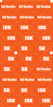 One sheet of double sided  orange 5K, 10K, half marathon arrow signs, 30 H-frames, ship