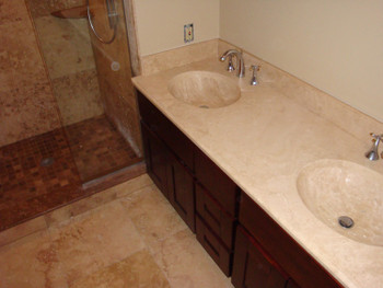 stone tile shower with floor for trifold brochure