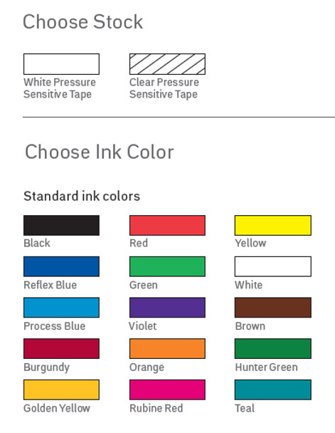 custom tape stock and ink colors