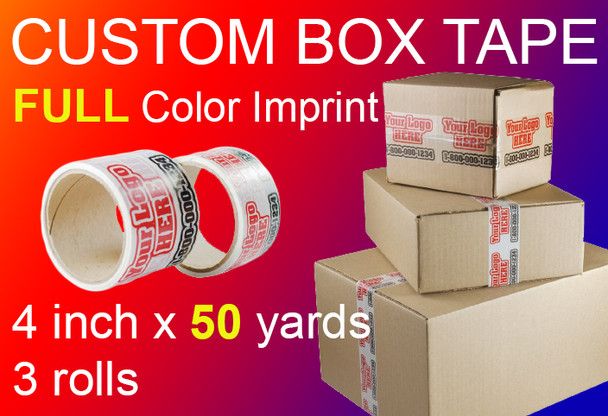 4" x 150' Roll of Full Color Custom Box Tape, 3 for $250,