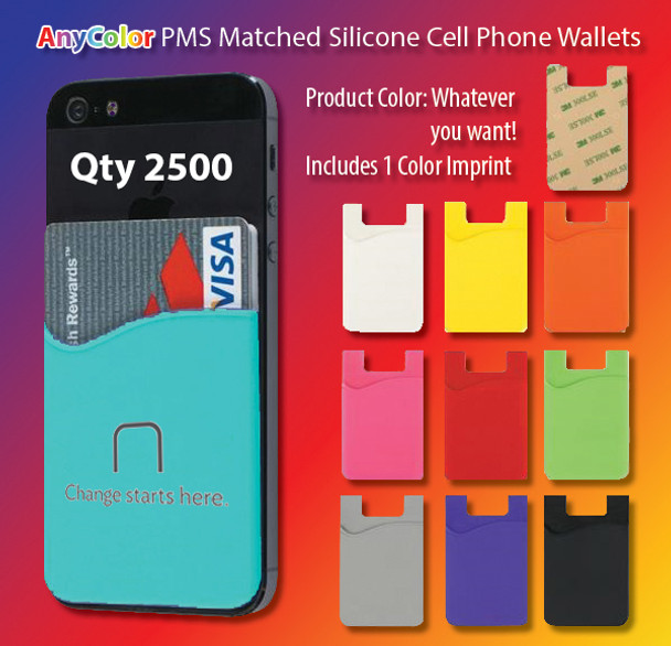 ANYColor pms matched silicone smart phone wallet, qty 2500