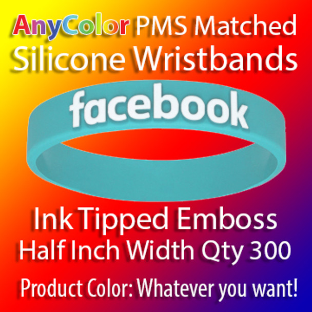 PMS Matched "AnyColor" Silicone Wristbands, 300 for $271, Half Inch Width, Custom Emboss with Ink Tip,