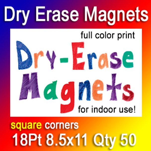 Dry Erase Indoor Magnets, 50 for $307, 8.5x11, 18Pt, Square Corners,