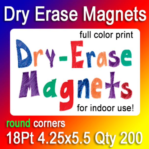 Dry Erase Indoor Magnets, 200 for $334, 4.25x5.5, 18Pt, Round Corners,