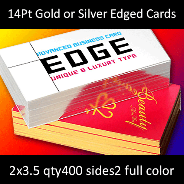 14Pt Gold or Silver Edged Cards Full Color Both Sides 2x3.5 Quantity 400