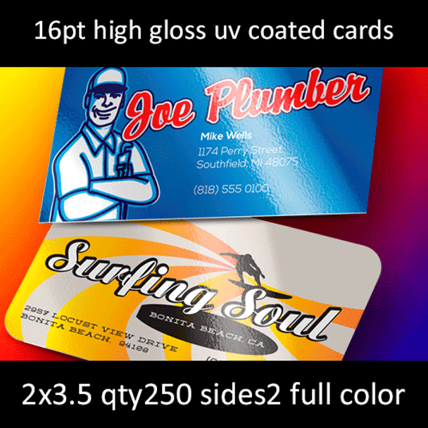 16Pt High Gloss UV Coating on Printed Side Cards Full Color Both Sides 2x3.5 Quantity 250