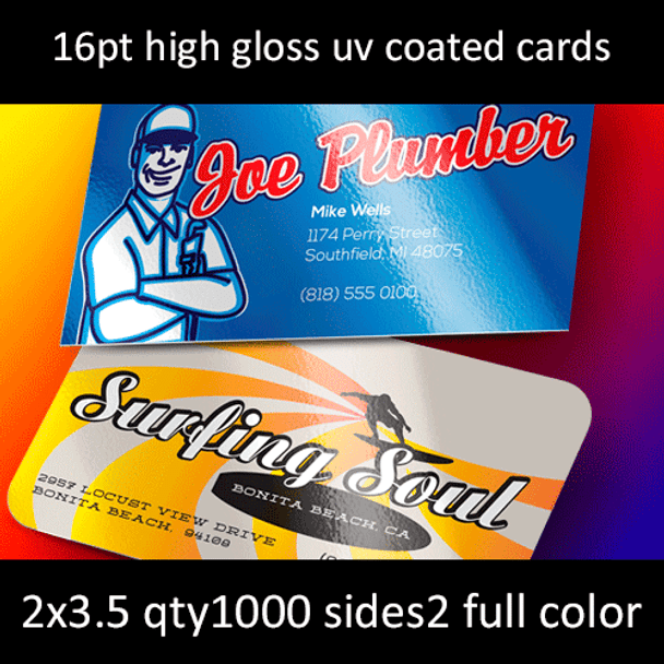 16Pt High Gloss UV Coating on Printed Side Cards Full Color Both Sides 2x3.5 Quantity 1000