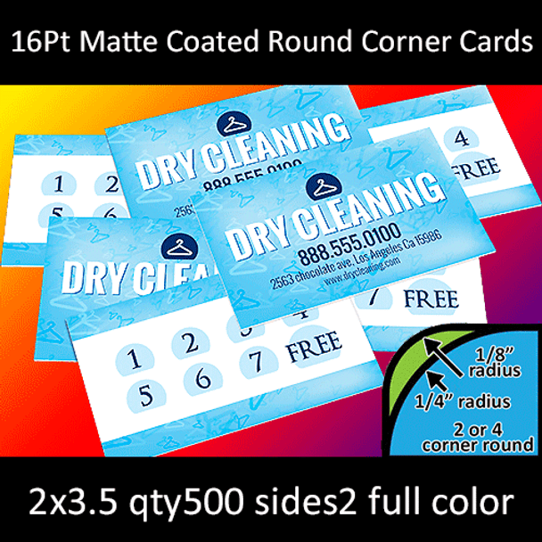 16Pt Matte Coated Cards with Round Corners Full Color Both Sides 2x3.5 Quantity 500