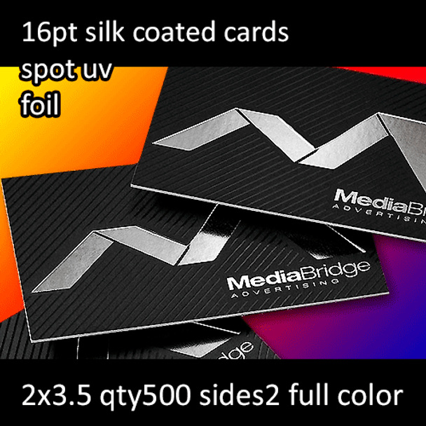 16Pt Silk Coated Foiled Cards Spot Gloss (UV) Full Color Both Sides and Foil One Side 2x3.5 Quantity 500