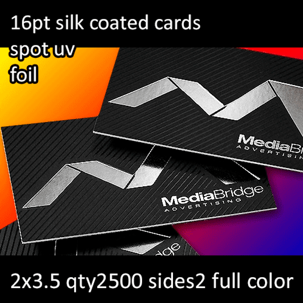 16Pt Silk Coated Foiled Cards Spot Gloss (UV) Full Color Both Sides and Foil One Side 2x3.5 Quantity 2500