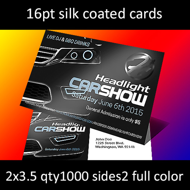 16Pt Silk Coated Cards Full Color Both Sides 2x3.5 Quantity 1000