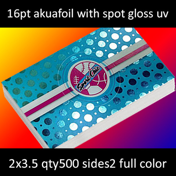 16Pt Akuafoil Full Color Foil Cards with Spot Gloss (UV) on Both Sides and Round Corners Full Color and Foil One Side 2x3.5 Quantity 500