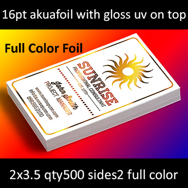 16Pt Akuafoil Full Color Foil Cards with UV Coating Full Color and Foil Both Sides 2x3.5 Quantity 500