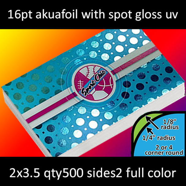 16Pt Akuafoil Full Color Foil Cards with Spot Gloss (UV) Full Color and Foil One Side 2x3.5 Quantity 500