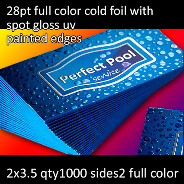 28Pt Cold Foil Full Color Foil with High Gloss Gloss Spot UV and Painted Edge Cards Full Color Both Sides 2x3.5 Quantity 1000