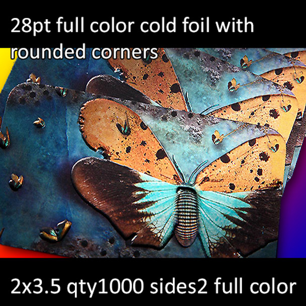 28Pt Cold Foil Full Color Foil and Round Corner Cards Full Color Both Sides 2x3.5 Quantity 1000