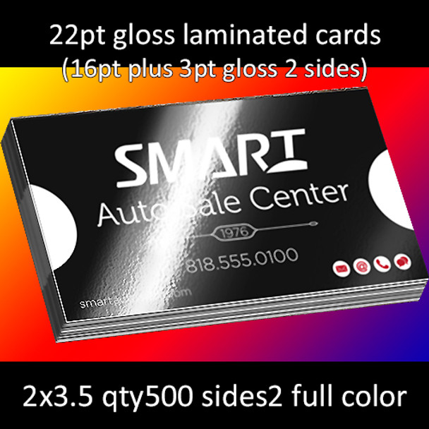 22Pt Gloss Laminated Cards Full Color Both Sides 2x3.5 Quantity 500