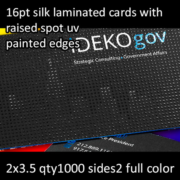 16Pt Silk Laminated Cards with Raised High Gloss Spot UV and Painted Edges Full Color Both Sides 2x3.5 Quantity 1000