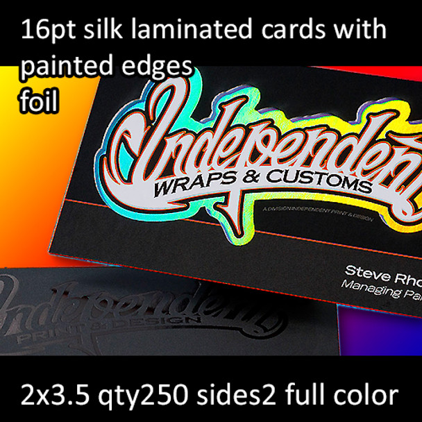 16Pt Silk Laminated Cards with Foil with Painted Edges Full Color Both Sides 2x3.5 Quantity 250