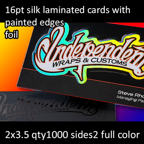16Pt Silk Laminated Cards with Foil with Painted Edges Full Color Both Sides 2x3.5 Quantity 1000