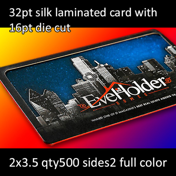 32Pt Silk Laminated Cards with 16Pt Die Cut Full Color Both Sides 2x3.5 Quantity 500