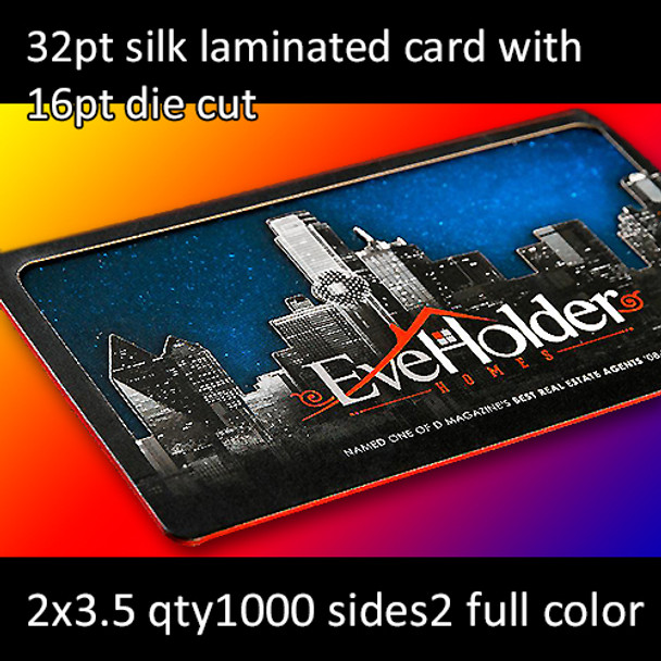 32Pt Silk Laminated Cards with 16Pt Die Cut Full Color Both Sides 2x3.5 Quantity 1000