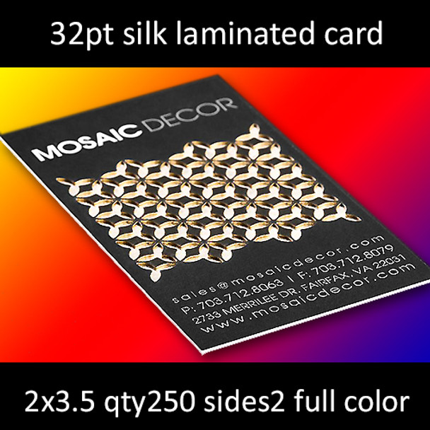 32Pt Silk Laminated Cards Full Color Both Sides 2x3.5 Quantity 250