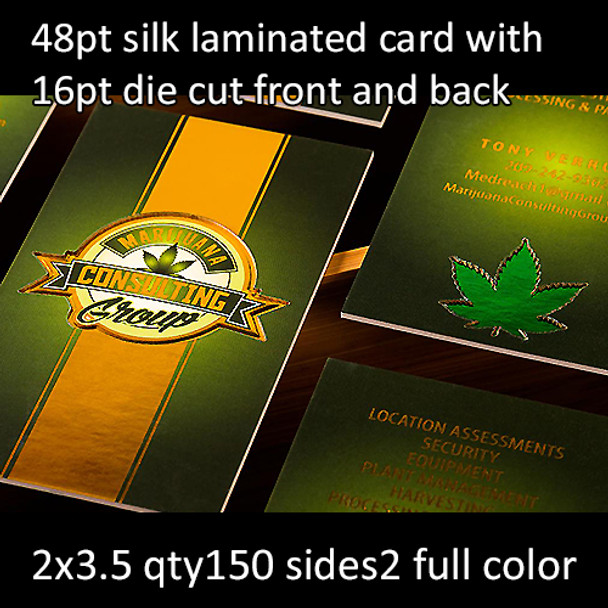48Pt Silk Laminated Cards with 16Pt Die Cut Front and Back Full Color Both Sides 2x3.5 Quantity 150