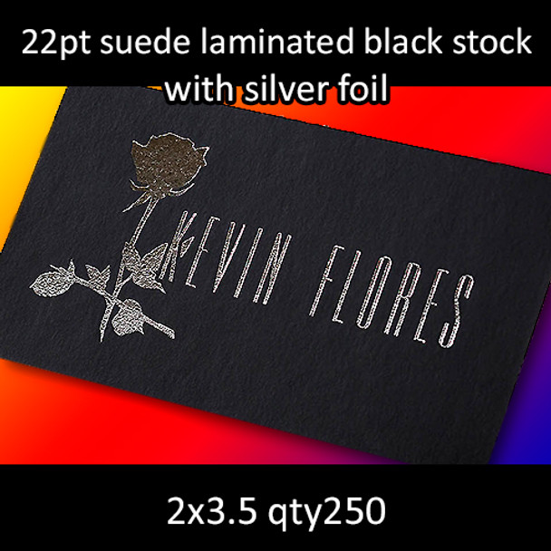 22Pt Suede Laminated Black Cards with Foil Foil 1 Side 2x3.5 Quantity 250