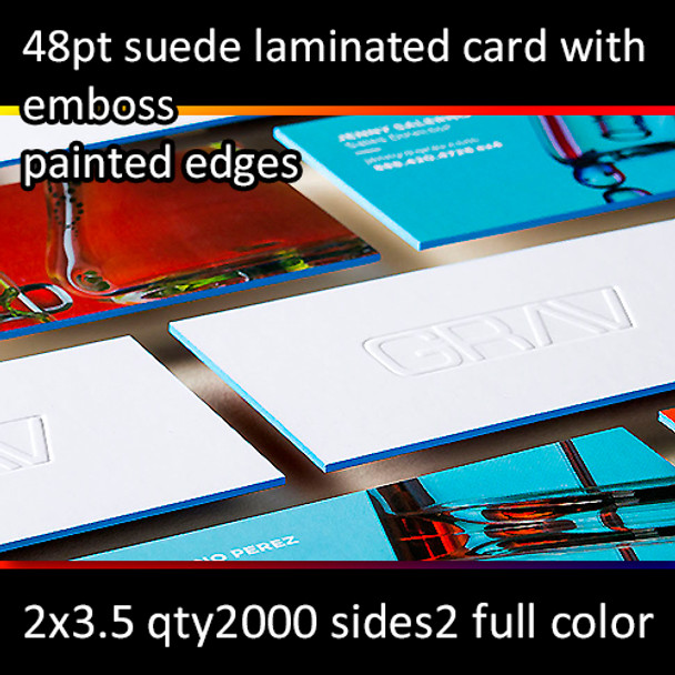 48Pt Suede Laminated Cards with Emboss and Painted Edges Full Color Both Sides 2x3.5 Quantity 2000