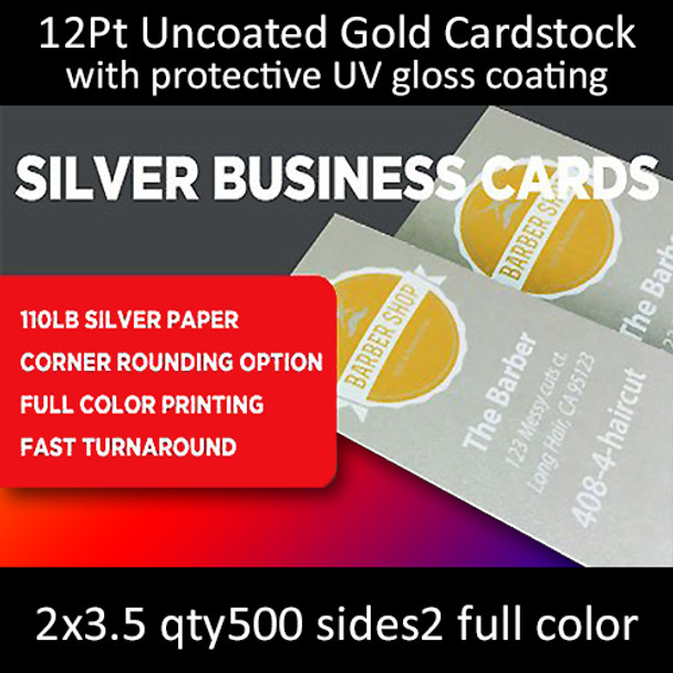 12Pt High Gloss (UV) Coated Silver Metal Infused Cards Full Color Both Sides 2x3.5 Quantity 500