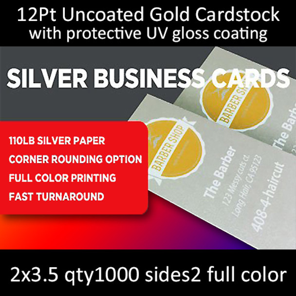 12Pt High Gloss (UV) Coated Silver Metal Infused Cards Full Color Both Sides 2x3.5 Quantity 1000