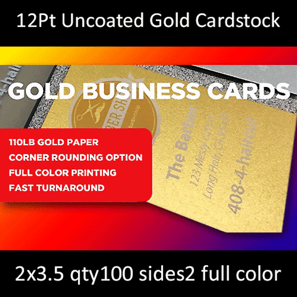 12Pt Gold Metal Infused Cards Full Color Both Sides 2x3.5 Quantity 100