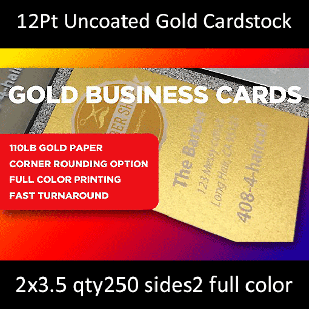 12Pt Gold Metal Infused Cards Full Color Both Sides 2x3.5 Quantity 250