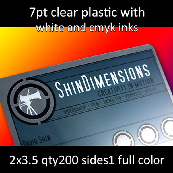 7Pt Clear Plastic with White and Full Color Inks Full Color Both Sides 2.125x3.375 Quantity 200