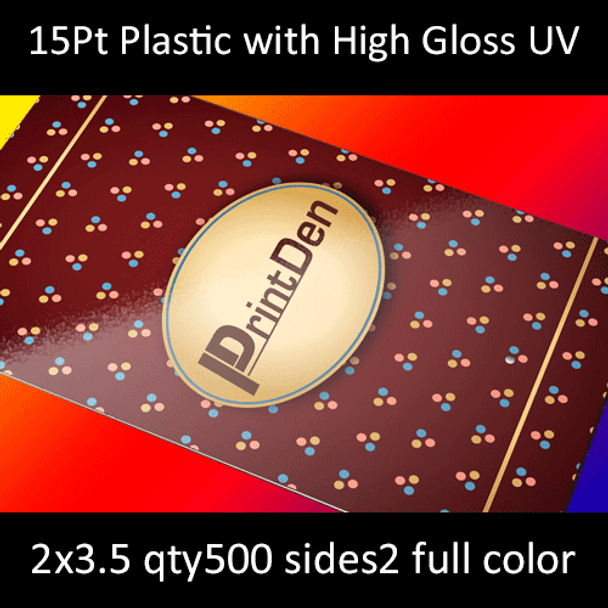 15Pt High Gloss (UV) White Plastic Cards Full Color Both Sides 2x3.5 Quantity 500