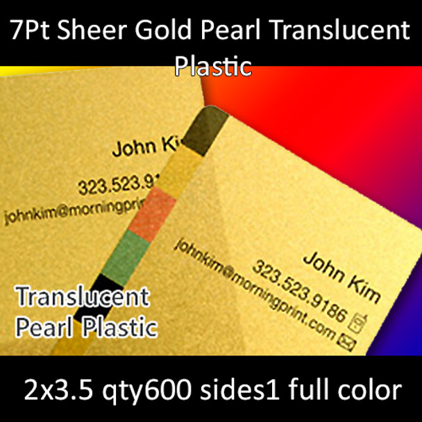 7Pt Translucent Gold Pearl Plastic Cards Full Color Both Sides 2.125x3.375 Quantity 600