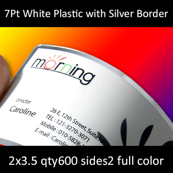 7Pt White Plastic with Silver Border Cards Full Color Both Sides 2.125x3.375 Quantity 600