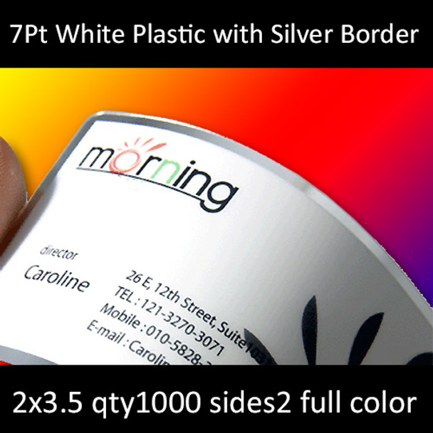 7Pt White Plastic with Silver Border Cards Full Color Both Sides 2.125x3.375 Quantity 1000