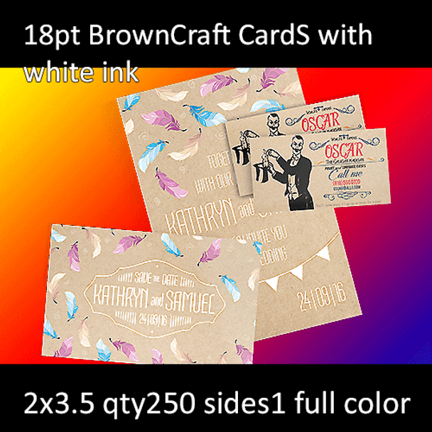 18P Kraft Cards with White and CMYK Inks Full Color One Side 2x3.5 Quantity 250